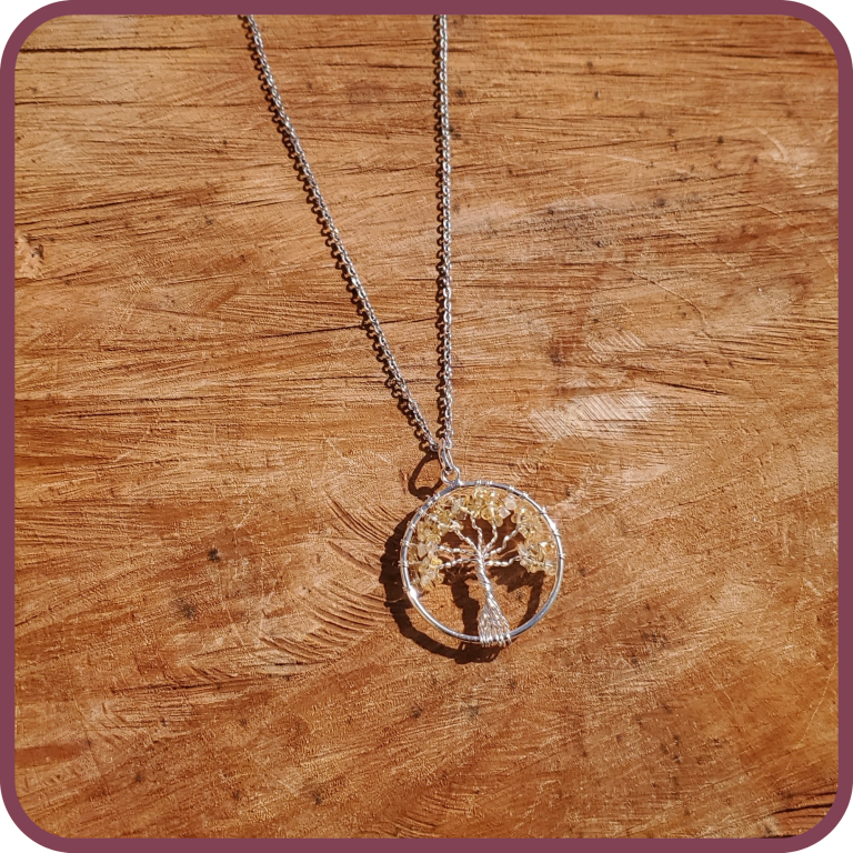 Collier Nature Avec Une Vraie Feuille De Tremble Et Citrine - Neuf Avec étiquettes